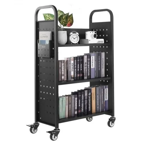 VEVOR Bücherwagen, 150 kg Tragkraft, Bibliothekswagen, 77 x 38 x 122 cm, einseitiges L-förmiges Bücherregal mit Doppelbremsrollen, Bücherregalwagen für Wohnzimmer, Büro, Schule, Schwarz – Bild 9