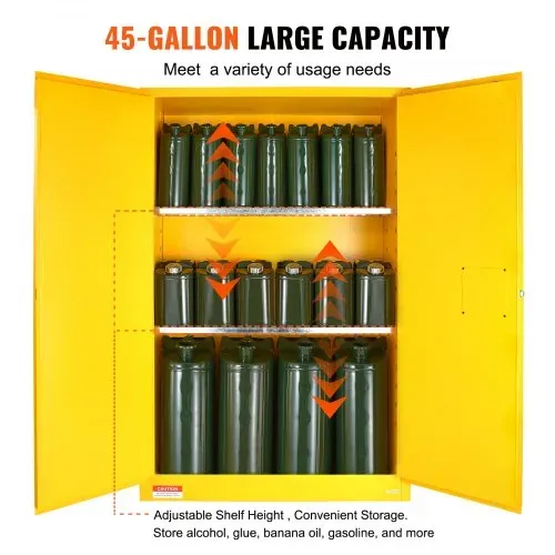VEVOR Sicherheitsschrank für brennbare Flüssigkeiten, 170 L, Lagerschrank für brennbare Flüssigkeiten aus kaltgewalztem Stahl, 42,9 x 18,1 x 165,61cm, explosionsgeschützt, mit 2 verstellbaren Regale – Bild 4