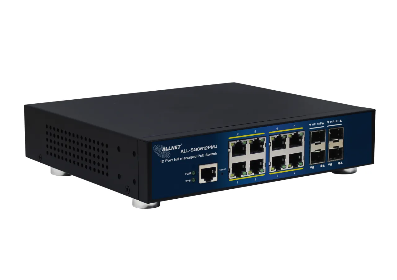 ALLNET Switch full managed Layer2+ 12 Port • 8x GbE • PoE Budget 300W • 8x PoE at • 4x SFP • 10" & 19" • Lüfterlos • JSON API • ALL-SG8612PMJ – Bild 3