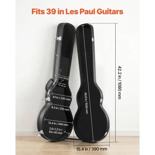 VEVOR E-Gitarrenkoffer für 39-Zoll-Les-Paul-Gitarren 108 cm Harschalenkoffer, Gitarrenkoffer aus Holz mit Schloss, Schaumstoffeinlage, Schlüsseln, Zubehörfach, Hartschalen-Formkoffer Schwarz VEVOR E-Gitarrenkoffer für 39-Zoll-Les-Paul-Gitarren 108 cm Harschalenkoffer, Gitarrenkoffer aus Holz mit Schloss, Schaumstoffeinlage, Schlüsseln, Zubehörfach, Hartschalen-Formkoffer Schwarz