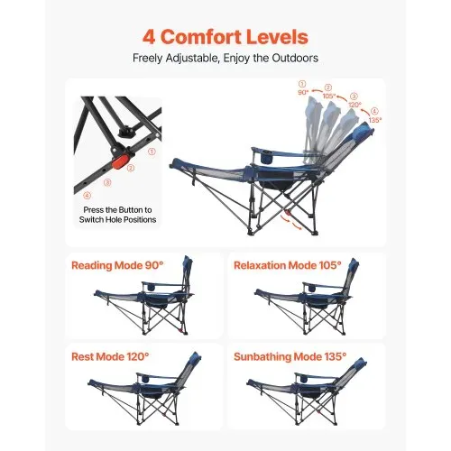 VEVOR Campingstuhl faltbar, Liegestuhl mit 4 verstellbaren Positionen, Relaxsessel Liege mit Getränkehalter, Netz-Strandstuhl mit Kopfstütze und Fußstütze, trägt 100 kg , für Outdoor Camping, blau – Bild 2