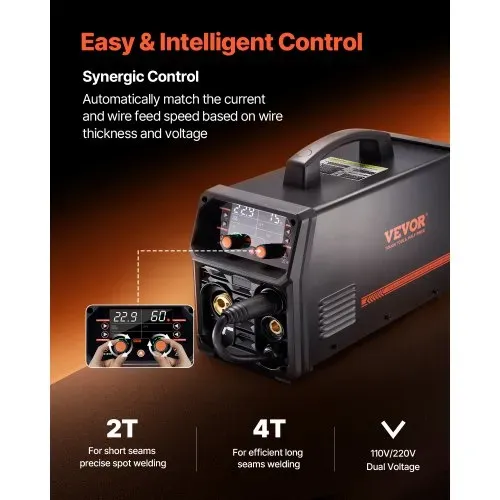 VEVOR Pro MIG-Schweißgerät, 250 Ampere Pluse MIG-Schweißer, 5-in-1 Synergie-Welder Gasloses MIG, Gas-MIG, MMA, Lift-TIG, MIG Pluse mit IGBT-Wechselrichtertechnologie und LCD-Bildschirmanzeige – Bild 3