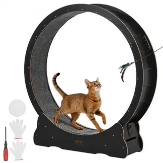 VEVOR Katzenlaufrad, 118 cm Innendurchmesser, Laufrad aus Holz für Katzen bis 13,6 kg, Katzenlaufband mit Teppichlauffläche & Verriegelungsmechanismus, leises Spielzeug für Wohnungkatzen, Schwarz VEVOR Katzenlaufrad, 118 cm Innendurchmesser, Laufrad aus Holz für Katzen bis 13,6 kg, Katzenlaufband mit Teppichlauffläche & Verriegelungsmechanismus, leises Spielzeug für Wohnungkatzen, Schwarz