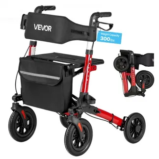 VEVOR Rollator 3-Fach Faltbar mit Sitz, Leichter Gehwagen mit 4 Reifen, Gehhilfe bis 136 kg mit Rückenlehne Tasche Gehstockhalter, Höheverstellbare Laufhilfe mit Feststellfunktion für Senioren, Rot VEVOR Rollator 3-Fach Faltbar mit Sitz, Leichter Gehwagen mit 4 Reifen, Gehhilfe bis 136 kg mit Rückenlehne Tasche Gehstockhalter, Höheverstellbare Laufhilfe mit Feststellfunktion für Senioren, Rot