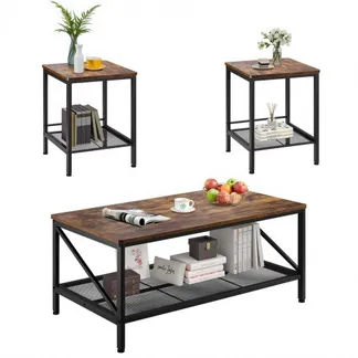 VEVOR 3-teiliges Wohnzimmertisch-Set, (105 cm lang) Industrie-Couchtisch mit 2 quadratischen Beistelltischen (45 cm lang), Sofatisch-Sets mit Metallbeinen, Satztische für Büro Wohnzimmer Wohnung VEVOR 3-teiliges Wohnzimmertisch-Set, (105 cm lang) Industrie-Couchtisch mit 2 quadratischen Beistelltischen (45 cm lang), Sofatisch-Sets mit Metallbeinen, Satztische für Büro Wohnzimmer Wohnung