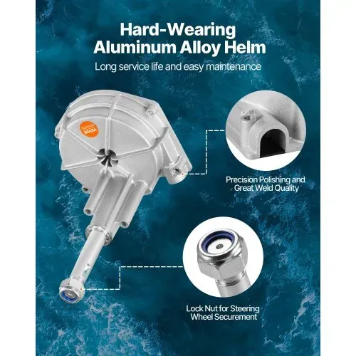 VEVOR Außenbord-Lenksystem-Kit, 14 Fuß Bootssteuerkabel, Standard 3/4 Zoll Konische Welle, 13,5 Zoll Lenkrad, Alu-Marine-Lenksystem, für Yachten, für Yachten, Fischerboote usw. – Bild 3