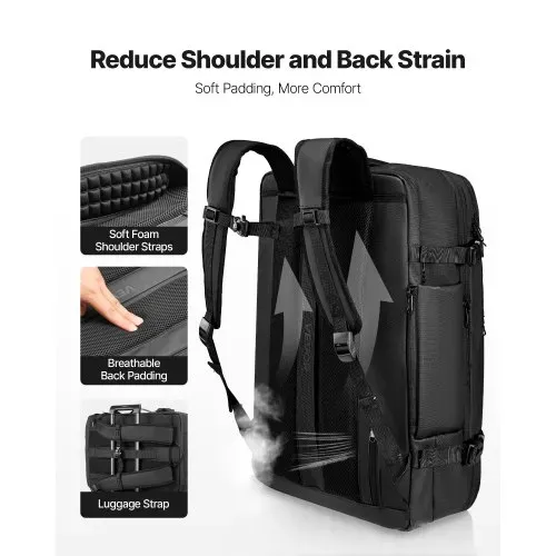 VEVOR Vakuum-Reiserucksack, 80 L, erweiterbarer Vakuum-Kompressions-Reiserucksack mit Pumpe, mit TSA-zugelassenem Schloss, USB-Ladeanschluss, wasserabweisendes Handgepäck, für Business, Schwarz – Bild 5