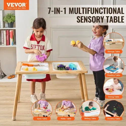 VEVOR Sensoriktisch für Kleinkinder Aktivitätstisch mit 3 faltbaren Aufbewahrungsbehältern & doppelseitiger Tafel, Sand- und Wassertisch Sensoriktisch für Kinder aus Holz zum Zeichnen Lernen Essen VEVOR Sensoriktisch für Kleinkinder Aktivitätstisch mit 3 faltbaren Aufbewahrungsbehältern & doppelseitiger Tafel, Sand- und Wassertisch Sensoriktisch für Kinder aus Holz zum Zeichnen Lernen Essen