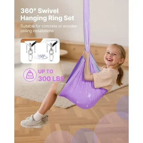 VEVOR Aerial Yoga Hängematte Set aus doppellagigem Stoff, Aerial Yoga Swing Air Fliegen, Yoga-Schaukel mit 360°-Drehaufhängung & O-Sling & 136,07 kg Max. Tragfähigkeit, Deckenschaukeln Rosa+Blau – Bild 3