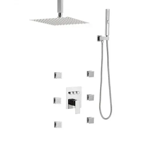 VEVOR Duschsystem-Set mit 10 Zoll Regenduschsystem / 6 Körperbrausen / 2 in 1 Handbrause, drehbarer Regenkopfsystem (3 Funktionen), Messingventil und Verkleidungssatz, Chrom Badezimmer – Bild 8
