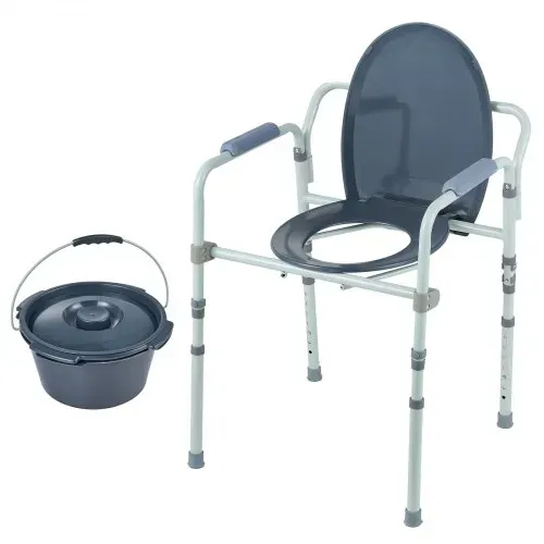VEVOR Toilettenstuhl, Nachtkommode mit Breiterem Toilettensitz, 7-stufig Höhenverstellbar 44-59 cm, Abnehmbarer 5,8-Liter-Eimer, Einfach zu Montieren, 158,8 kg Kapazität, Erhöhter Toilettensitz – Bild 9