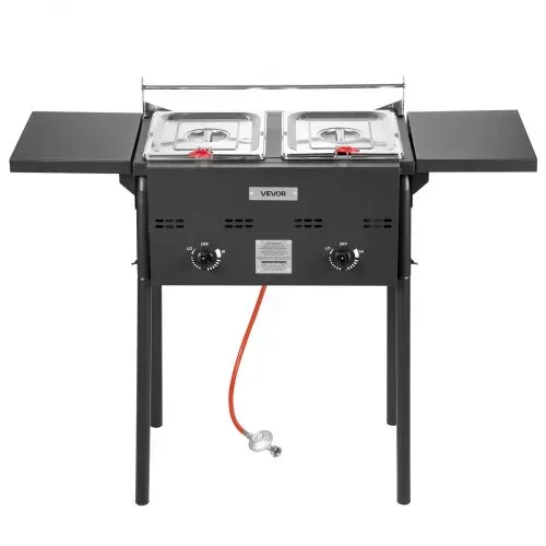 VEVOR Propan-Fritteuse Outdoor gewerbliche Fritteuse mit 2 Tanks (9 L x 2), Edelstahl-Kocher mit faltbarer Plattform & Doppelkorb & Wärmeregulierung, Standfritteusen für Restaurants Snackbars – Bild 10