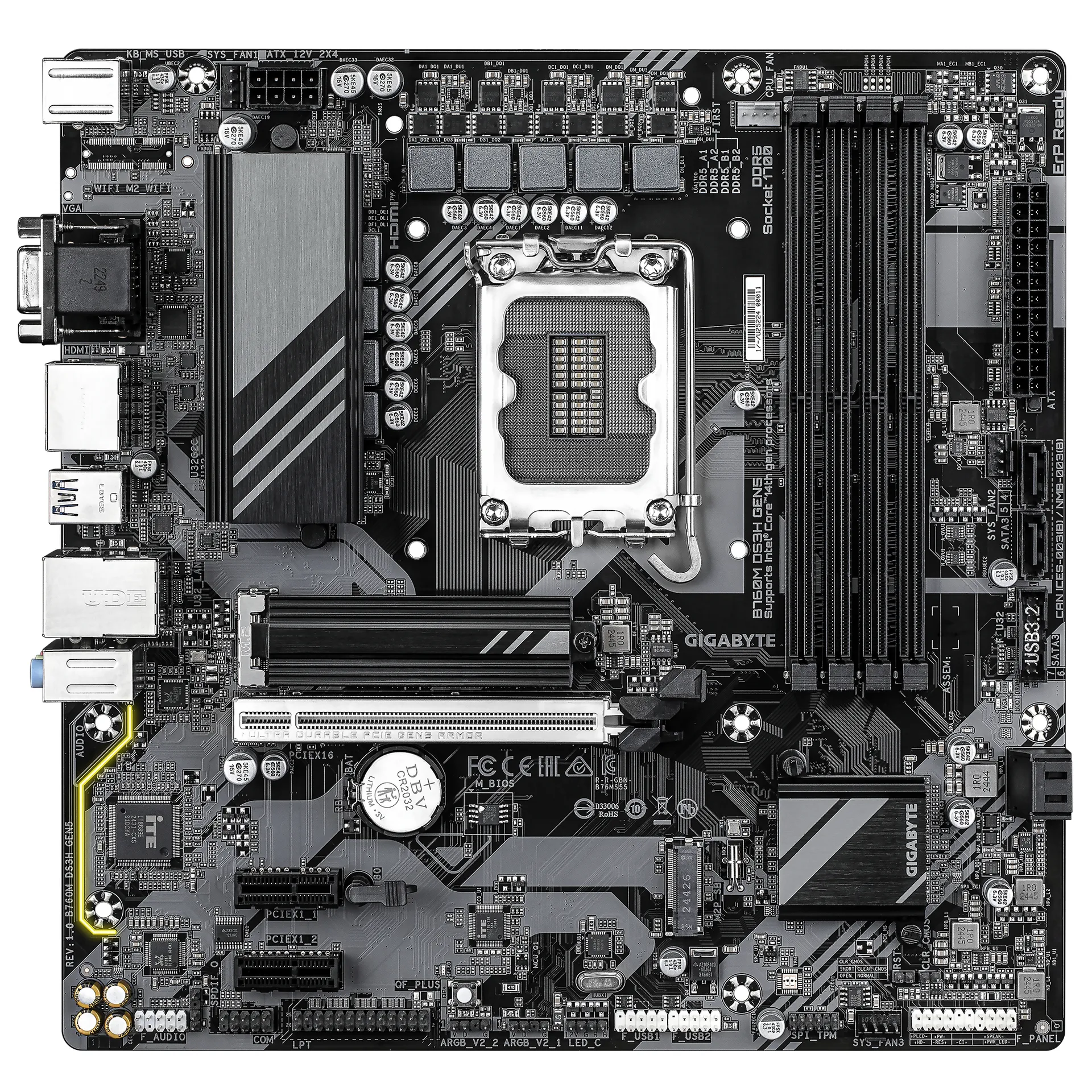 GIGABYTE B760M DS3H GEN5 Mainboard – Unterstützt Intel Core Prozessoren der 14. Generation, digitales VRM mit 6+2+1 Phasen, bis zu 5600 MHz DDR5, 2 x PCIe 4.0 M.2, 2.5GbE LAN, USB 3.2 Gen2 GIGABYTE B760M DS3H GEN5 Mainboard – Unterstützt Intel Core Prozessoren der 14. Generation, digitales VRM mit 6+2+1 Phasen, bis zu 5600 MHz DDR5, 2 x PCIe 4.0 M.2, 2.5GbE LAN, USB 3.2 Gen2