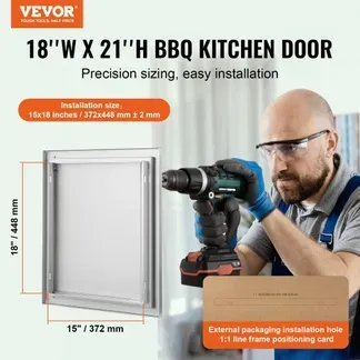 VEVOR Grillzugangstür, 457 x 533 mm, Einzelne Außenküchentür, Flächenbündig Montierte Edelstahltür, Vertikale Wandtür mit Versenkbarem Griff, für Grillinsel, Grillstation, Außenschrank VEVOR Grillzugangstür, 457 x 533 mm, Einzelne Außenküchentür, Flächenbündig Montierte Edelstahltür, Vertikale Wandtür mit Versenkbarem Griff, für Grillinsel, Grillstation, Außenschrank