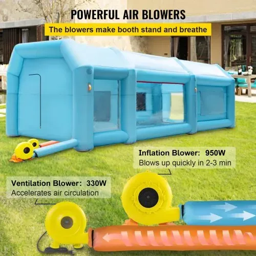 VEVOR Aufblasbare Sprühkabine Zelt 8x4x3m Lackierkabine Zelt 210D Oxford-Gewebe PVC Auto Lackierkabine mit 2 abnehmbaren Türen Gebläse inkl. Ideal für Autolackierung und Reparatur von Motorrädern – Bild 5