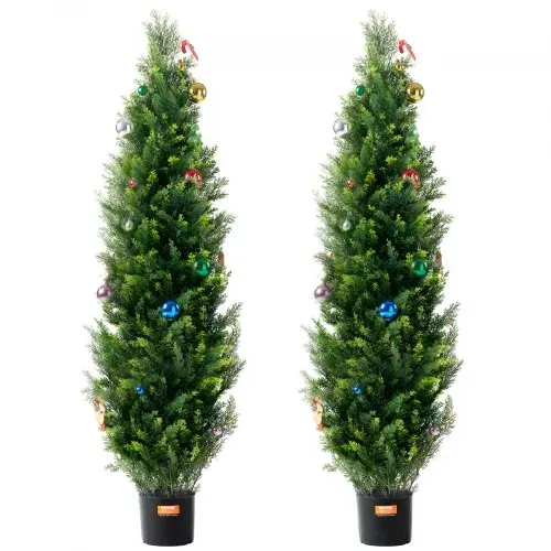 VEVOR Künstlicher Formschnittbaum aus Zeder, 152,4 cm hoch (2 Stück), mit zusätzlichen Blättern und Topf, künstliche immergrüne Kiefern-Zypressenpflanze, UV-geschütztes künstliches Grünset – Bild 9