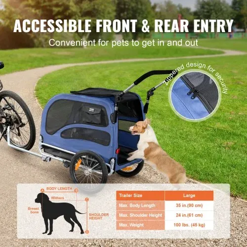 VEVOR Hundeanhänger 45 kg 2in1 Fahrradanhänger Kohlenstoffstahl + 600D Oxford-Gewebe + PP faltbar 1440 x 725 x 845 mm als Anhänger 1320 x 725 x 920 mm als Kinderwagen Hundebuggy Jogger Anhänger Blau – Bild 4