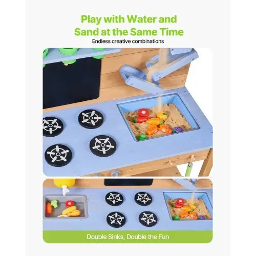 VEVOR Spielküche, Kinderküche mit Herd, Haken, Doppelspülbecken, Pflanzspaten, Pfannenwendern, Kochgeschirr & Zubehör, Spielzeugküche zum Spielen mit Wasser & Sand, Holzküche, 1220x425x930 mm – Bild 5