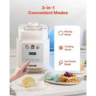 VEVOR automatische Eismaschine mit eingebautem Kompressor 1 L kein Vorgefrieren, Gelato und Ice Cream Maker mit 4 Modi, elektrischer Eismaschine Frozen Yogurt Sorbet Maker Weiß VEVOR automatische Eismaschine mit eingebautem Kompressor 1 L kein Vorgefrieren, Gelato und Ice Cream Maker mit 4 Modi, elektrischer Eismaschine Frozen Yogurt Sorbet Maker Weiß