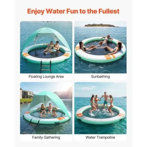 VEVOR Aufblasbares Schwimmdock, φ3,05m, Schwimmplattform mit Rutschfester Oberfläche, Tragetasche, Sonnendach & Abnehmbarer Leiter, Schwimmende Insel, Wasserplattform für Pool, Strand & Meer, Rund – Bild 5