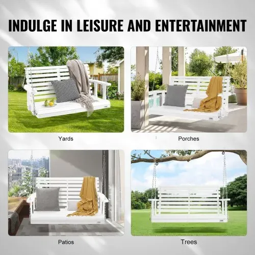 VEVOR Hollywoodschaukel Zedernholz, 1240x710x600mm, Terrassenschaukel für Hof und Garten, verbesserte Tragkraft von ca. 400 kg, robuste Schaukelstuhlbank mit Aufhängeketten für den Außenbereich, Weiß – Bild 5