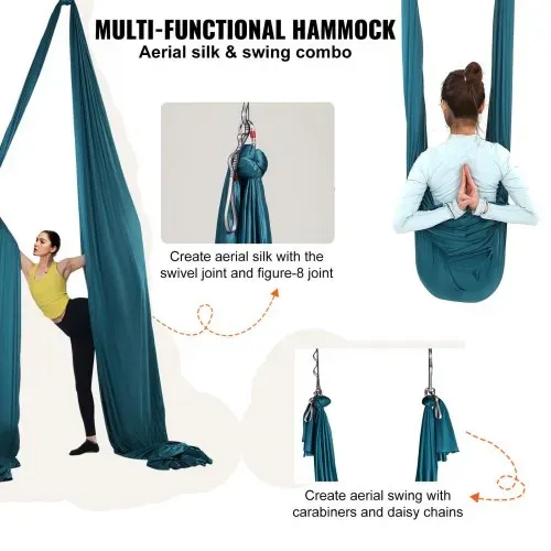 VEVOR Aerial Yoga Hängematte Set 10 x 2,8 m, Grün Aerial Yoga Swing Air Fliegen, Indoor Aerial Yoga Hammock Swing 1000 kg Max. Tragfähigkeit, inkl. Yoga-Socken & Stahlkarabiner & Alu-Drehgelenk – Bild 4