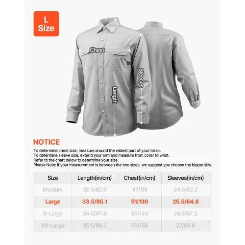 VEVOR FR-Arbeitsjacke für Herren, Flammhemmende Schweißerjacke, maschinenwaschbares hitzebeständiges Schweißerhemd aus Baumwolle, erfüllt ATPV 9,2 cal/cm² Lichtbogenbewertung – Größe L, Grau – Bild 6