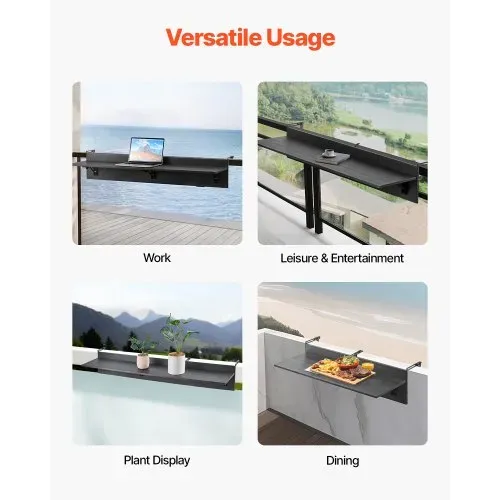 VEVOR Balkontisch, 1220x300mm, klappbarer Balkonhängetisch, Klapptisch für den Außenbereich, 22 kg Tragkraft, passend für Geländer von 2,54 bis 10,92 cm, Serviertisch für Terrasse und Deck – Bild 5