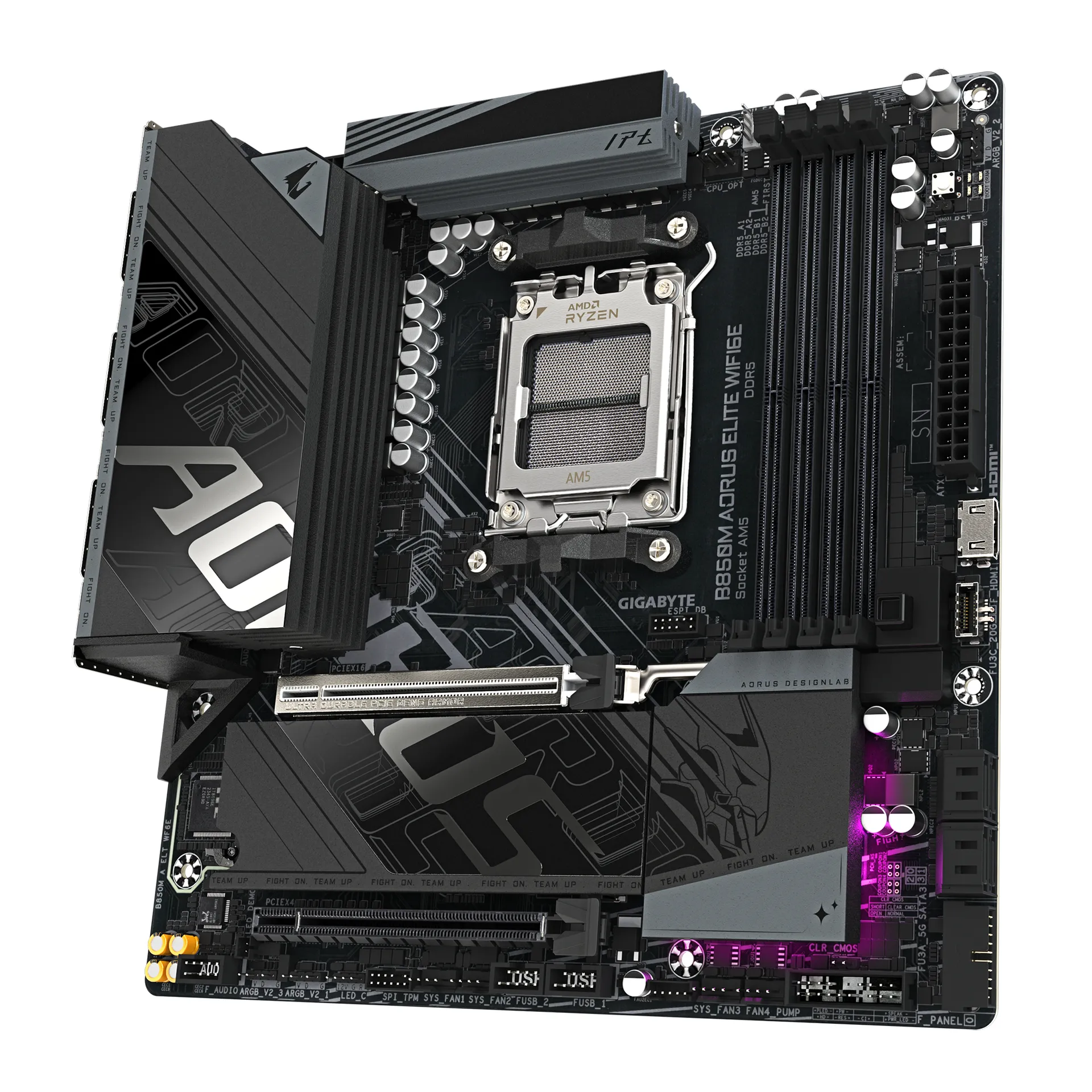 GIGABYTE B850M AORUS ELITE WIFI6E Mainboard – AMD Ryzen 9000 Serie Prozessoren, digitales 12+2+2 Phasen VRM, bis zu 8200 MHz DDR5 (O.C.), 1x PCIe 5.0 + 1x PCIe 4.0 M.2, Wi-Fi 6E, 2.5 GbE LAN, USB 3.2 Gen 2 – Bild 3