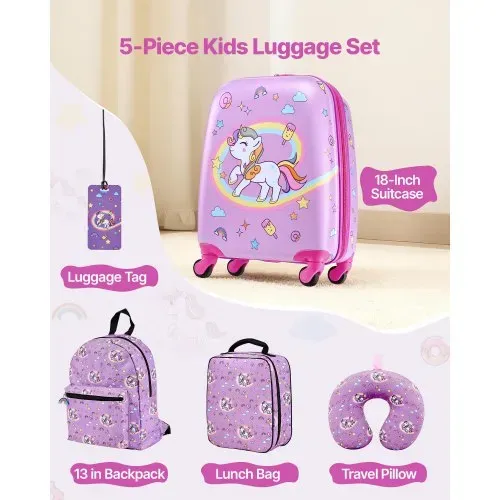 VEVOR 5 tlg. Kinderkoffer Set, 457,2 mm, Hartschalenkoffer mit Kindertrolley, Rucksack, Nackenkissen, Lunchbox & Kofferanhänge, Kofferset fürJungen & Mädchen, praktisch für Reisen Fliegen (Einhorn) VEVOR 5 tlg. Kinderkoffer Set, 457,2 mm, Hartschalenkoffer mit Kindertrolley, Rucksack, Nackenkissen, Lunchbox & Kofferanhänge, Kofferset fürJungen & Mädchen, praktisch für Reisen Fliegen (Einhorn)