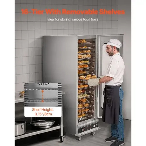 VEVOR Hot Box Speisenwärmer Imbisswärmer mit 16 Ebenen & Wasserschale & Glas-Einzeltür & verstellbaren Ablagen, Speisewärmerschrank aus Edelstahl, ideal zur Aufbewahrung von Pizza Hühnchen – Bild 3
