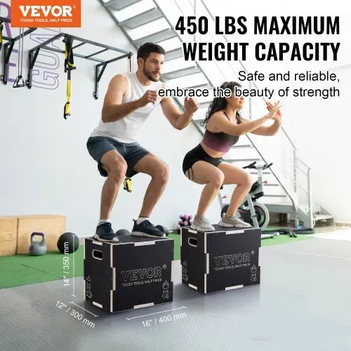 VEVOR 3-in-1-Plyometrische Sprungbox 16/14/12-Zoll-Plyobox, Sprungkasten Sprungkiste 204 kg Tragfähigkeit, Fitnessübungs-Step-Up-Box für Heimtraining, Sprungkrafttraining Schwarz Einstellbare Höhe VEVOR 3-in-1-Plyometrische Sprungbox 16/14/12-Zoll-Plyobox, Sprungkasten Sprungkiste 204 kg Tragfähigkeit, Fitnessübungs-Step-Up-Box für Heimtraining, Sprungkrafttraining Schwarz Einstellbare Höhe