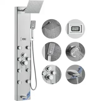 VEVOR Duschpaneelsystem, 5 Duschmodi, Duschpaneelturm mit Digitalanzeige, Regenfall, 8 Massagedüsen, Wannenauslauf, Handbrause mit 3 Einstellungen, 59-Zoll-Schlauch, Wandduschset aus Edelstahl VEVOR Duschpaneelsystem, 5 Duschmodi, Duschpaneelturm mit Digitalanzeige, Regenfall, 8 Massagedüsen, Wannenauslauf, Handbrause mit 3 Einstellungen, 59-Zoll-Schlauch, Wandduschset aus Edelstahl