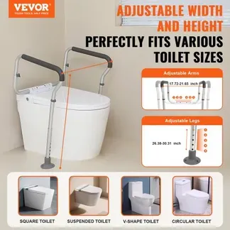 VEVOR Toiletten Aufstehhilfe Toilettensitzerhöhung Armlehne 45–55 cm / 67-77 cm Einstellbar, 136 kg Tragfähigkeit Robust WC Aufstehhilfe Toiletten Haltegriffe Toilettensitzerhöhung WC Haltegriff VEVOR Toiletten Aufstehhilfe Toilettensitzerhöhung Armlehne 45–55 cm / 67-77 cm Einstellbar, 136 kg Tragfähigkeit Robust WC Aufstehhilfe Toiletten Haltegriffe Toilettensitzerhöhung WC Haltegriff