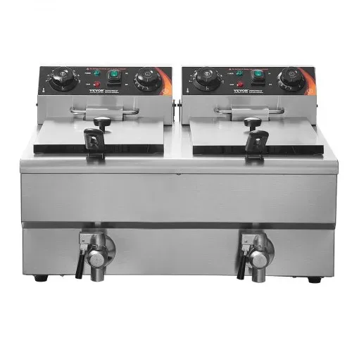 VEVOR kommerzielle Fritteuse, elektrische 3 kW Tischfritteuse mit Doppeltank & Korb, 2 x 11 L Doppel-Ölfritteuse aus Edelstahl, Zeit- und Temperaturregelung, für Küche Restaurants – Bild 8