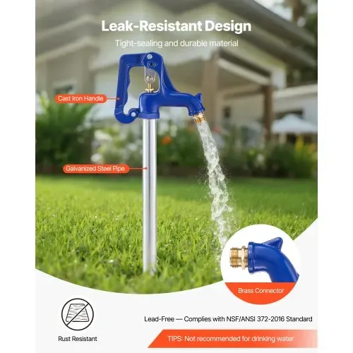 VEVOR Frostsicherer Gartenhydrant, 1895 mm, Außenwasserhahn mit 1219,2 mm Eingrabetiefe, G 3/4 Zoll Rohranschluss & Schlauchkupplung, bleifreier Hydrant für Bewässerung von Garten & Bauernhof – Bild 2