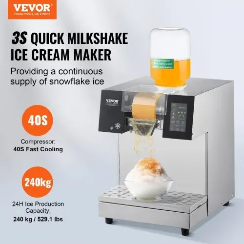 VEVOR Kommerzielle Schneeflocken-Eismaschine Schneeeisbereiter, 240 kg/24h Schneeflocken-Eismaschine, Edelstahl-Eisrasierer, elektrischer Schneekegel-Maker, Flüssigkeitskühlsystem mit Touch-LCD VEVOR Kommerzielle Schneeflocken-Eismaschine Schneeeisbereiter, 240 kg/24h Schneeflocken-Eismaschine, Edelstahl-Eisrasierer, elektrischer Schneekegel-Maker, Flüssigkeitskühlsystem mit Touch-LCD