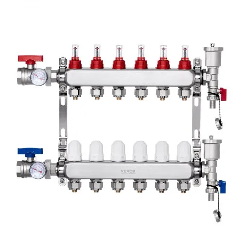 VEVOR 6-Zweig-Wärmeverteilungsverteiler, 1/2-Zoll-PEX-Rohrverteiler, Edelstahl-PEX-Verteiler für hydronische Fußbodenheizung, Wärmeverteilungs-PEX-Verteilersatz mit 1/2-Zoll-Adaptern im Lieferumfang enthalten VEVOR 6-Zweig-Wärmeverteilungsverteiler, 1/2-Zoll-PEX-Rohrverteiler, Edelstahl-PEX-Verteiler für hydronische Fußbodenheizung, Wärmeverteilungs-PEX-Verteilersatz mit 1/2-Zoll-Adaptern im Lieferumfang enthalten