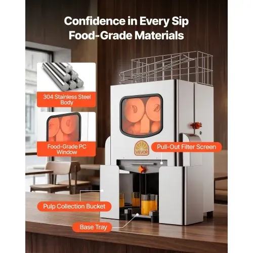 VEVOR Gewerbliche Orangenpresse Elektrische Zitruspresse 120 W Edelstahl, Saftpresse für bis zu 20 Orangen pro Minute, Entsafter für Zitronen Zitrusfrüchte Granatäpfel mit 2 Schalen-Auffangbehältern – Bild 4