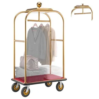 VEVOR Hotelgepäckwagen aus Edelstahl, 544,31 kg Belastbarer Kofferwagen mit 8 Zoll Gummirädern, Hotelwagen mit Rotem Teppichboden & Garderobenstange, Gewerblicher Gepäckwagen für Hotels Resorts, Gold VEVOR Hotelgepäckwagen aus Edelstahl, 544,31 kg Belastbarer Kofferwagen mit 8 Zoll Gummirädern, Hotelwagen mit Rotem Teppichboden & Garderobenstange, Gewerblicher Gepäckwagen für Hotels Resorts, Gold