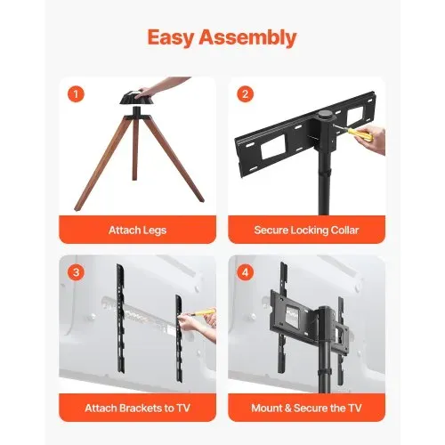 VEVOR TV-Ständer mit Stativ-Staffelei für 1016-1651 mm flach & Curved-TVs bis zu 45 kg, 18° Links-Rechts-Drehung, tragbarer Fernsehständer mit Beinen aus Holz für Schlafzimmer Wohnzimmer Studio – Bild 4