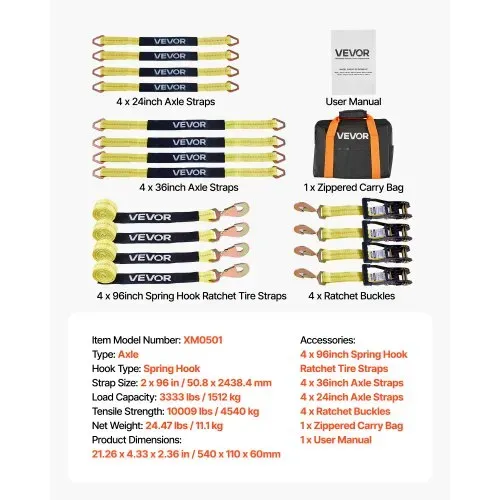 VEVOR Radspanngurt Befestigungsgurt (50,8 x 2438,4 mm) mit Federhaken & 4540 kg Zugfestigkeit & 1512 kg Tragfähigkeit, Motorrad-Spannsystem Radsicherungsgurt Reifengurt für SUVs Anhänger Gelb – Bild 6
