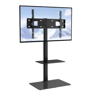 VEVOR TV Ständerhalterung, schwenkbarer Fernsehständer für 32- bis 65-Zoll-Fernseher, höhenverstellbarer tragbarer Bodenständer mit gehärtetem Glasfuß für Schlafzimmer Wohnzimmer Schwarz VEVOR TV Ständerhalterung, schwenkbarer Fernsehständer für 32- bis 65-Zoll-Fernseher, höhenverstellbarer tragbarer Bodenständer mit gehärtetem Glasfuß für Schlafzimmer Wohnzimmer Schwarz