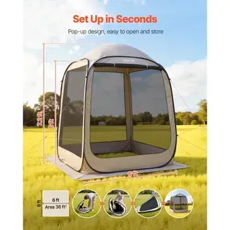 VEVOR Campingzelt, 182,88×182,88×219,4 cm, Partyzelt für 4-6 Personen, Pop Up Zelt mit Tragetasche, Netz-Seitenwänden und Heringen, für Garten, Terrasse und Outdoor-Aktivitäten, Beige VEVOR Campingzelt, 182,88×182,88×219,4 cm, Partyzelt für 4-6 Personen, Pop Up Zelt mit Tragetasche, Netz-Seitenwänden und Heringen, für Garten, Terrasse und Outdoor-Aktivitäten, Beige