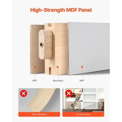 VEVOR Schiebetür im Scheunenstil Schiebetürsystem (1067 x 2134 mm) aus hochfesten MDF-Platten & Milchglas, Scheunentor mit Hardware-Kit & wasserfester PVC-Oberfläche & H-Rahmen für Badezimmer – Bild 2