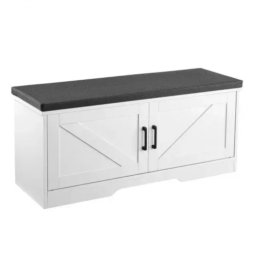 VEVOR Schuhregalbank Schuhbank (1000 x 355 x 460 mm), Eingangsbank mit gepolstertem Sitzkissen & 2 Scheunentüren, Schuhregal (136 kg belastbar), für Flur Wohnzimmer Schlafzimmer Schwarz Weiß – Bild 9