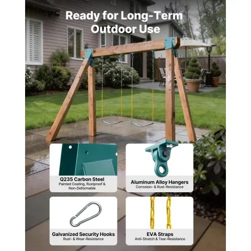 VEVOR 8 Stk. Schaukelhalterung Set, Schaukelbefestigung inkl. 2 A-Form Schaukelverbinder für 94x144 mm Balken 94x94 mm Beine 4 Schaukelhaken & 2 Schaukelsitz, Befestigungsmaterial für Schaukel Outdoor – Bild 3