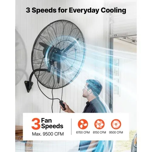 VEVOR 115W Industrieller Wandventilator 81 cm, 5,9 m/s Oszillierender Wandlüfter mit 3 Stufen Verstellbarem Winkel & Nebel, Gewerblicher Industrieventilator für Werkstatt Garage Lager Gym, Schwarz – Bild 3