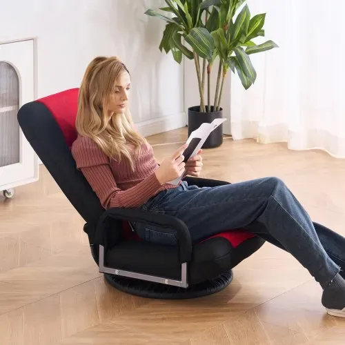 VEVOR drehbarer Boden Gamingstuhl mit Armlehnen (360° drehbar) Bodensofa mit 6 einstellbaren Positionen & Rückenlehne & Lendenwirbelstütze, Video-Liegesofa zum Fernsehen und Lesen, Rot/Schwarz – Bild 7