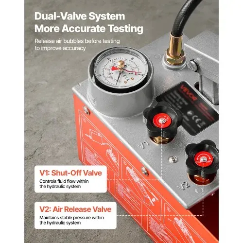 VEVOR Hydraulische Abdrückpumpe Druckprüfpumpe 6,06 L 0-30 bar Doppelventil, Handdruckpumpe mit Manometer und Tank, für Rohrleitungen, Wasserleitungen, Heizungen, Druck- und Leckprüfung – Bild 2